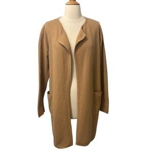 Quince 100% Organic Cotton Knit Collarless Coat Open Camel Tan Outerwear Size S